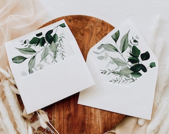 Botanical Wedding Envelope, Greenery Envelope Liner, Printable Envelope Liner, Foliage Envelope Liner, Leaves Liner, Instant Download 596-A