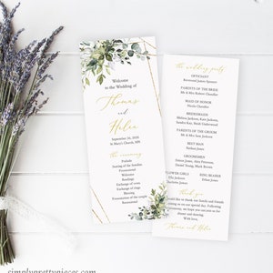 Foliage Gold Geometric Editable Program, Botanical Wedding Program, Greenery Printable Program, DIY Template Instant Download Templett 538-A