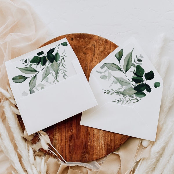 Greenery Envelope Liner, Botanical Wedding Envelope, Printable Envelope Liner, Foliage Envelope Liner, Leaves Liner, Instant Download 596-A