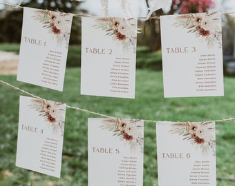 Pampas Grass Dried Flower Hanging Table Cards, Editable Bohemian Seating Chart Template, Terracotta Table Seating Plan, Inst Download 590-A