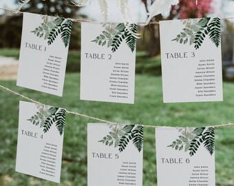 Editable Modern Botanical Seating Chart Template, Minimal Fern Hanging Table Cards, Foliage Greenery Table Seating Plan, Inst Download 586-A