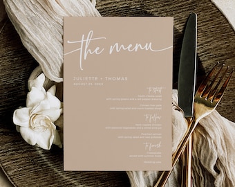 Neutral Wedding Menu Template, Taupe Bridal Shower Menu Minimal Boho Table Menu, Modern Food Menu, Printable Minimalist Menu, Editable 594-C