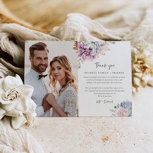 Biglietto di ringraziamento per matrimonio succulento con foto, modello di biglietto di ringraziamento Cactus, foto stampabile biglietto di ringraziamento Boho, Deserto, modificabile, 535-A