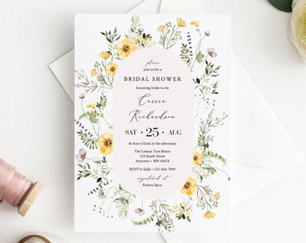 Editable Wildflower Bridal Shower Invitation, Wild Flower Greenery Floral Bridal Shower Invite DIY Template Printable Instant Download 581-A