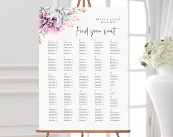 Editable Succulent Alphabetical Seating Chart, Printable Cactus Boho Table Plan, 18 x 24 24 x 36, A1 A2, Template, Instant Download 535-A