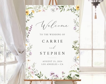 Printable Wildflower Wedding Welcome Sign, Editable Wild Flower Greenery Template, 16 x 20 18 x 24 24 x 36 3 Sizes, Instant Download 581-A