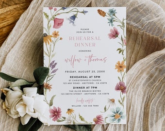 Rehearsal Dinner Invitation The Night Before Invite, Wildflower Rehearsal Invite Template, Wildflower Rehearsal, Editable Template, 595-A