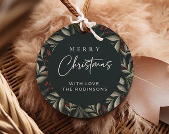 Nordic Round Tag, Editable Christmas Sticker Label, Printable Round Christmas Gift Tags Scandi Holiday Labels, Holiday Favor Tag Hygge 219-A