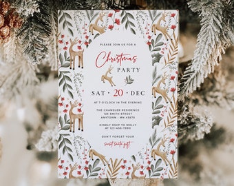 Scandi Holiday Party Invite Hygge, Printable Christmas Lunch Invitation, Editable Christmas Party Invitation Template, Modern, Xmas 218-B