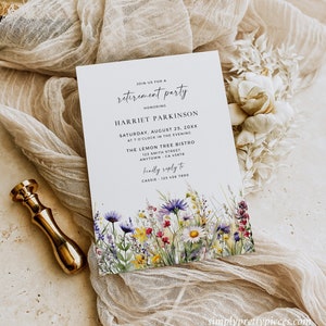 Wildflower Retirement Invitation Template, Retirement Party Invite for a Woman, Floral Garden Party Invitation, Editable Retire Invite 510-A