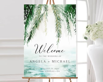 Editable Beach Wedding Welcome Sign, Destination Wedding, Unlimited Custom Signs, 16 x 20 18 x 24 24 x 36, Template Instant Download 553-A