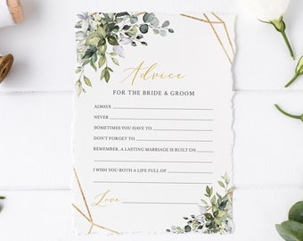 Editable Foliage Gold Geometric Advice for the Bride and Groom, Greenery Printable Bridal Shower Advice Card Template Instant Download 538-A