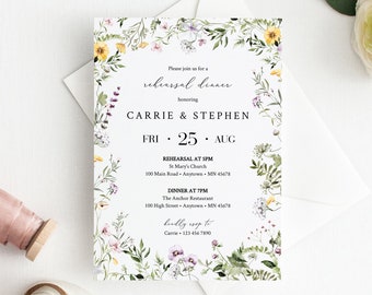 Editable Wildflower Rehearsal Dinner Invitation, Wild Flower Rehearsal Invite DIY Template, Printable, Instant Download, Templett, 581-A