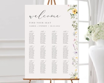 Printable Wildflower Seating Chart, Editable Wild Flower Green Table Plan, 18 x 24 24 x 36, A1 A2, Seating Template, Instant Download, 581-A