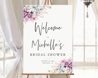 Editable Succulent Bridal Shower Welcome Sign, Pink Blue Cactus Shower Welcome Sign, Boho, 16 x 20 18 x 24 24 x 36 Template, Download 535-A