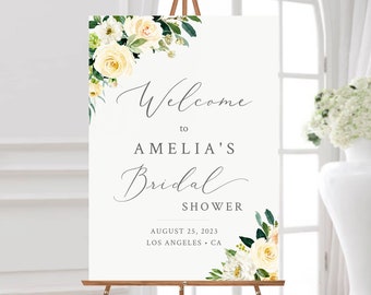 Editable Yellow Floral Bridal Shower Welcome Sign, Gray Greenery Yellow Shower Sign, 16 x 20 18 x 24 24 x 36 Template Inst Download 558-A