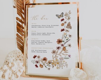 Pressed Flower Drink Sign Signature Cocktail Printable Menu Template Wildflower Bar Menu Wildflower Drink Menu Boho Bar Sign Editable 513-A