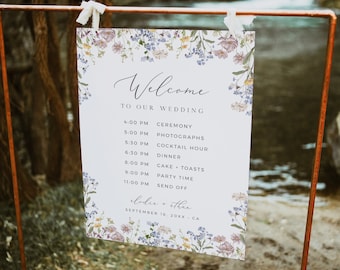 Wildflower Order of Day Poster Wedding Timeline Board Wildflower Order of Events Sign Printable Editable Wedding Itinerary Template 504-A