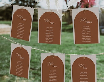 Editable Boho Terracotta Arch Seating Chart Template, Arched Minimal Hanging Table Cards, Desert Table Seating Plan, Instant Download 576-A