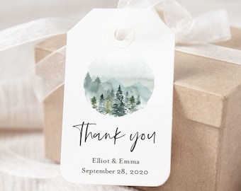 Printable Woodland Favor Tags, Mountains Editable Tag Template, Rustic Outdoor Wedding, DIY, Instant Download, Templett, 531-A