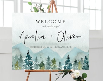 Editable Landscape Mountains Wedding Welcome Sign, Woodland Shower Sign, Unlimited Signs, 16 x 20 18 x 24, Template, Instant Download 531-A