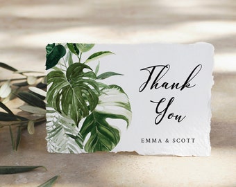 Printable Monstera Thank You Cards Tropical Greenery Editable Thank You Card Template Palm Botanical Foliage Instant Download Templett 550-A