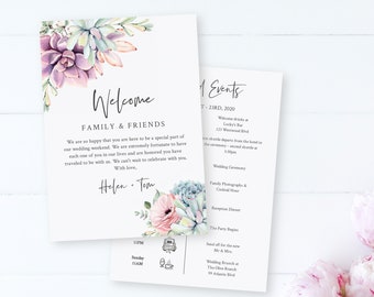 Editable Succulent Welcome Bag Letter Itinerary, Cactus Wedding Timeline, Printable Order of Events Template, Desert, Instant Download 535-A