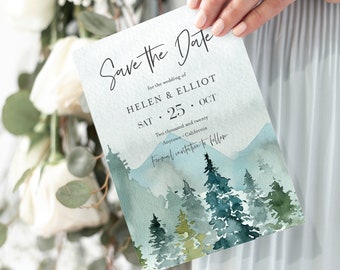 Woodland Editable Save the Date, Printable Rustic DIY Template, Mountains Save the Date, Save Our Date, Instant Download, 531-A