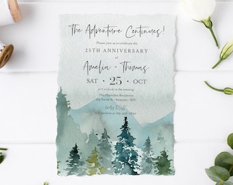 Editable Rustic Anniversary Party Invitation, Woodland Mountains 25th 30th 40th 50th Anniversary DIY Template, Forest Instant Download 531-A