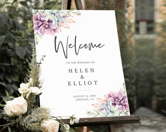 Succulent Editable Wedding Welcome Sign, Succulent Shower Sign, Unlimited Signs, 16 x 20 18 x 24 24 x 36, Template Instant Download 535-A