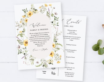 Editable Wildflower Welcome Bag Letter Itinerary, Wild Flower Wedding Timeline, Printable Order of Events, Template, Instant Download 581-A