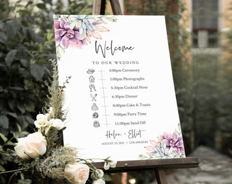 Editable Succulent Order of Events Sign, Boho Cactus Order of the Day Sign, Itinerary, Schedule, Timeline Template Instant Download 535-A
