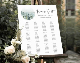 Mountains Editable Table Plan, Woodland Wedding Printable Seating Chart, Rustic, 18 x 24 24 x 36, A1 A2, Template, Instant Download, 531-A