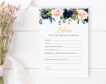 Pink Navy Gold Floral Editable Advice for the Bride and Groom, Blush Printable Bridal Shower DIY Template, Instant Download, 521-A