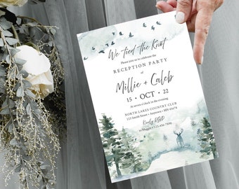 Editable Forest Rustic Reception Party Invitation, Woodland After Party Elopement DIY Template, Stag We Tied the Knot Instant Download 570-A