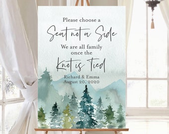 Rustic Mountains Editable Choose a Seat Sign, Woodland Pick a Seat Wedding Sign, Outdoors, 16 x 20 18 x 24, Template, Instant Download 531-A