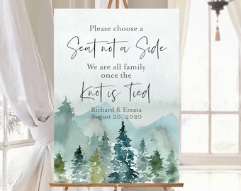 Rustic Mountains Editable Choose a Seat Sign, Woodland Pick a Seat Wedding Sign, Outdoors, 16 x 20 18 x 24, Template, Instant Download 531-A