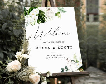 Orchid Protea Editable Wedding Welcome Sign, Tropical Floral Shower Sign, Unlimited Signs, 16 x 20 18 x 24 24 x 36 Template, Download, 546-A