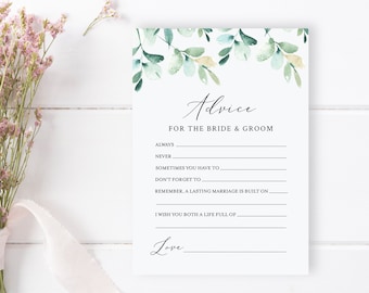 Eucalyptus Printable Advice for the Bride and Groom, Greenery Editable Bridal Shower DIY Template, Foliage, Instant Download 533-A