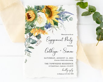 Sunflower Engagement Party Editable Invitation, Yellow Floral Engagement Invite DIY Template, Eucalyptus, Instant Download, Templett, 565-A