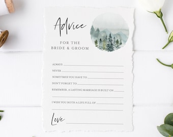 Editable Mountains Advice for the Bride and Groom, Rustic Woodland Printable Bridal Shower Template, Advice Card, Instant Download 531-A