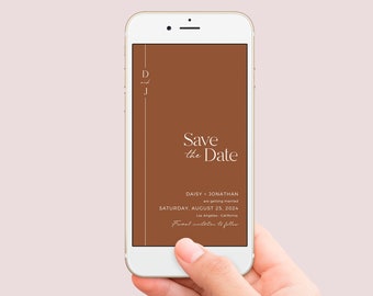 Editable Digital Terracotta Save the Date, Modern Bohemian Save our Date Template, Rust Desert Text Message Social Media, Download, 577-A