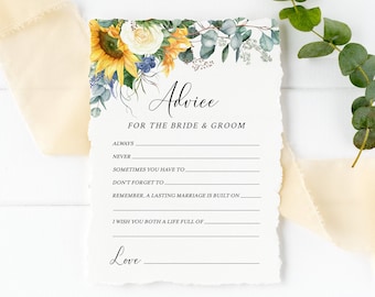 Editable Sunflower Advice for the Bride and Groom, Yellow Green Floral Printable Bridal Shower Template, Advice Card, Instant Download 565-A
