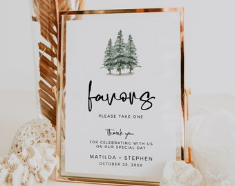 Forest Favors Sign, Editable Minimal Favours Sign, Printable Woodland Wedding Bridal Shower Rustic Please Take One, Template, Download 588-A