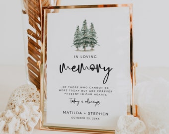 Printable Pine In Loving Memory Sign Template, Editable Forest Memorial Sign, Rustic Woodland Wedding Signage, Evergreen, Download 588-A