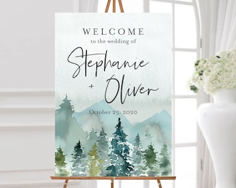 Editable Woodland Wedding Welcome Sign, Mountains Shower Sign, Rustic Unlimited Signs, 16 x 20 18 x 24, Template, Instant Download 531-A