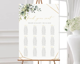 Gold Green Geometric Editable Table Plan, Printable Seating Chart, 18 x 24 24 x 36, A1 A2, Seating Chart Template, Instant Download, 538-A