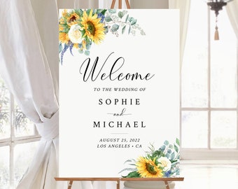 Sunflower Editable Wedding Welcome Sign, Bridal Shower Sign, Unlimited Custom Signs, 16 x 20 18 x 24 24 x 36 Template Instant Download 565-A