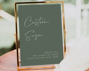 Editable Sage Green Modern Custom Wedding Sign, Boho Forest Unlimited Signs Template Minimal Printable Wedding Shower Instant Download 580-A