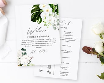 Editable Orchid Protea Welcome Bag Letter Itinerary, Tropical Floral Wedding Timeline Printable Order Events Template Instant Download 546-A